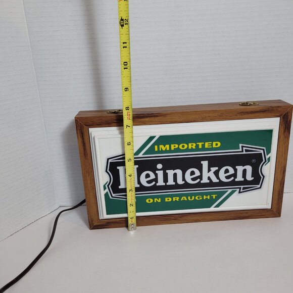 *SOLD* Heineken Beer Imported 12 Inch Backlit 1970 Wood Sign Tavern Trove Tested - Picture 10 of 11